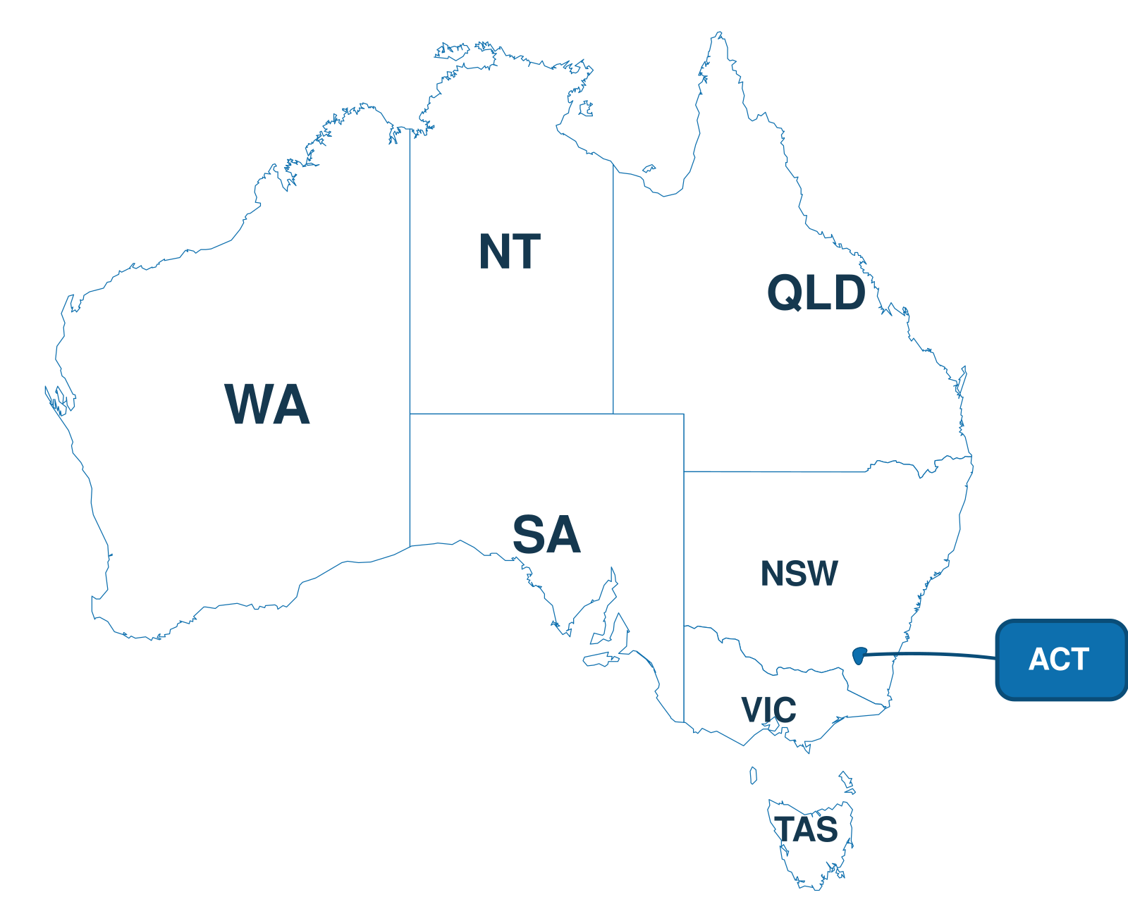 Map of Australia with Australian Capital Territory highlighted