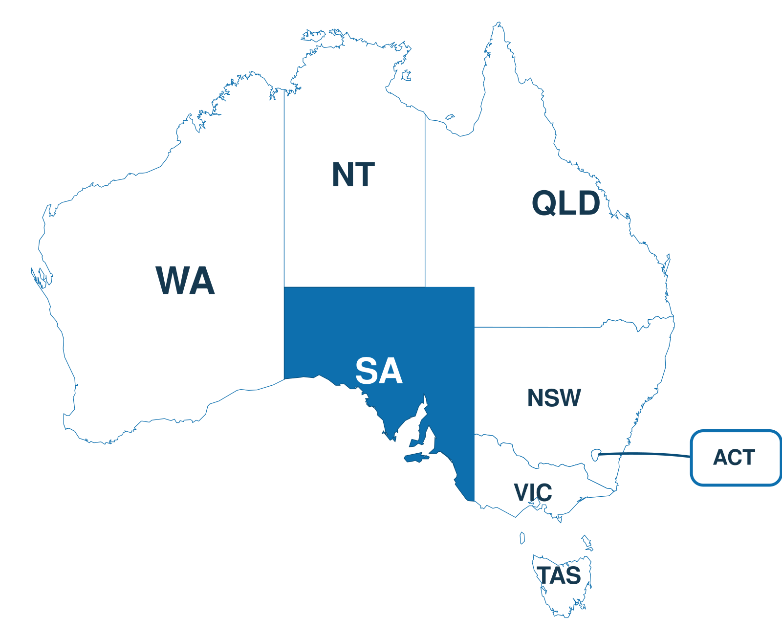 Map of Australia with South Australia highlighted