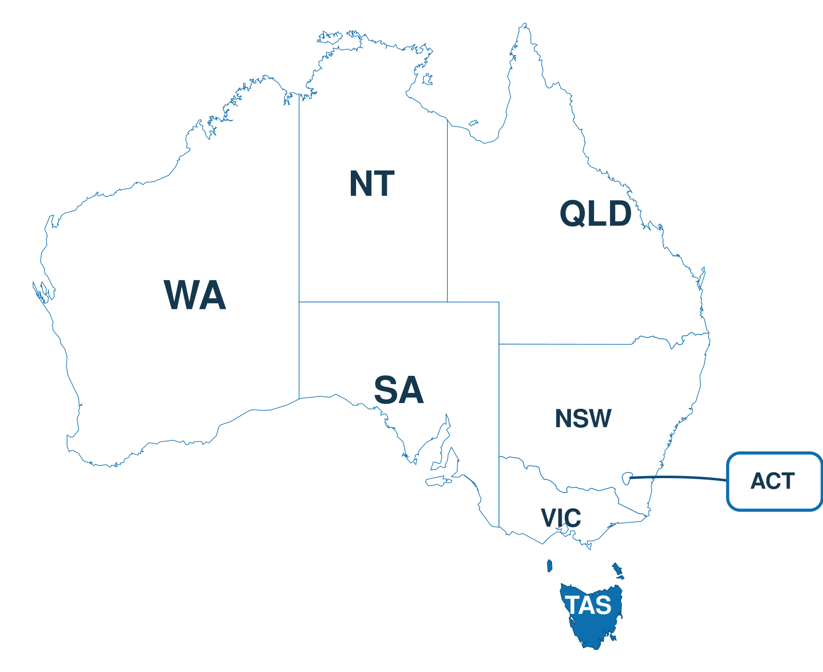 Map of Australia with Tasmania highlighted