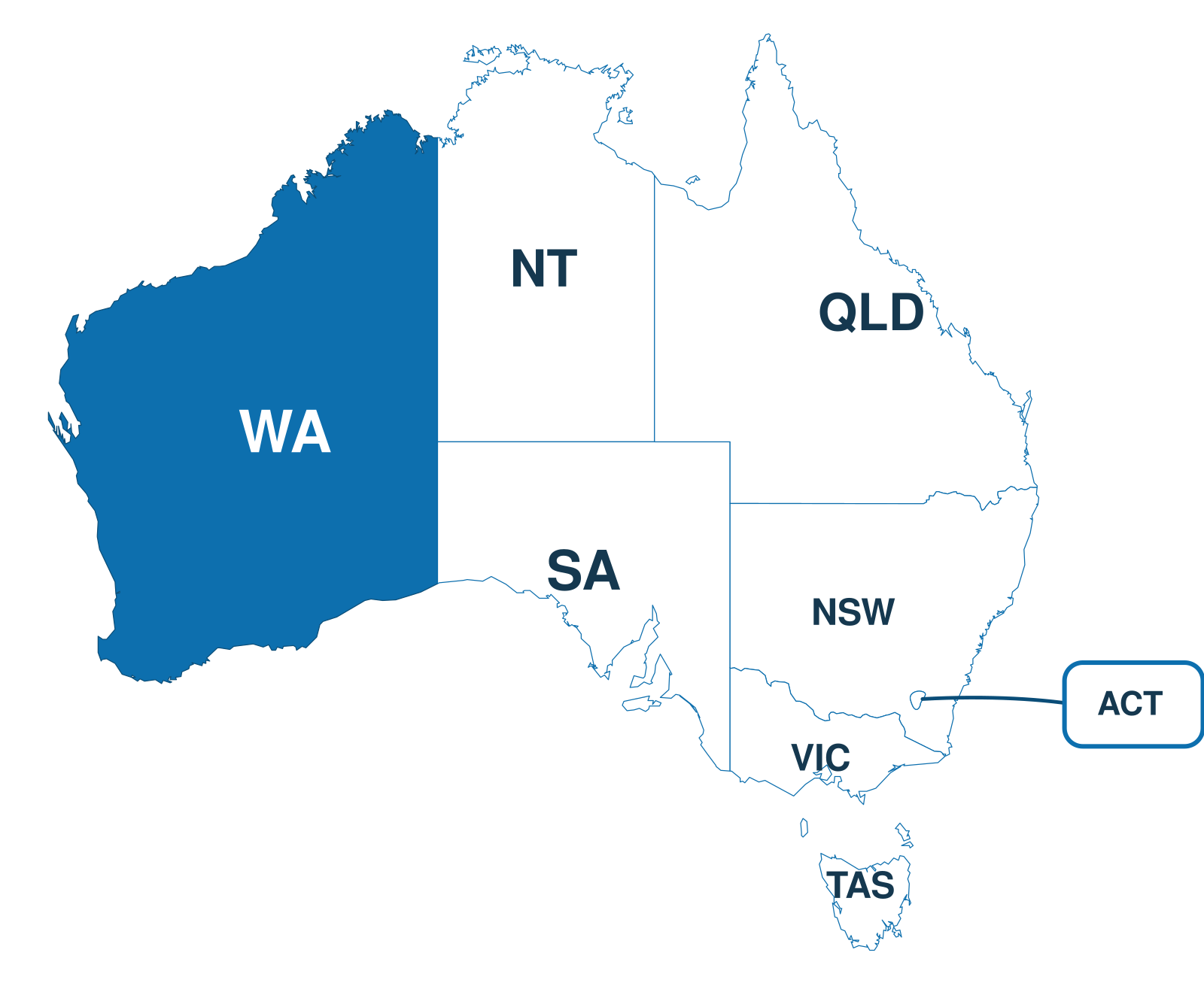 Map of Australia with Western Australia highlighted